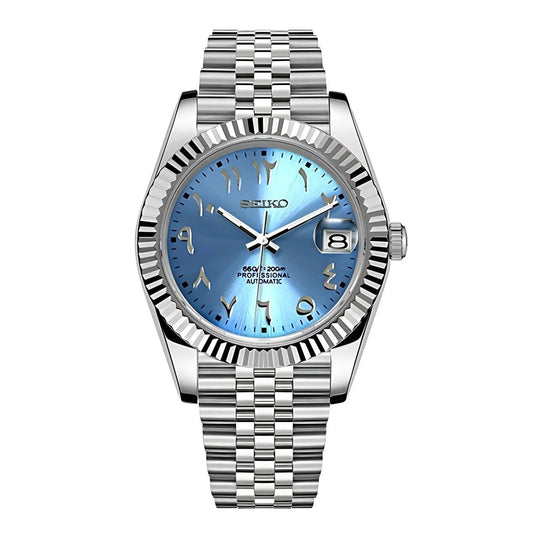 datejust ice blue watch with arabic dial
